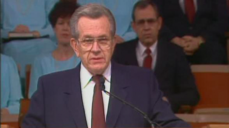Boyd K. Packer speaks in General Conference, April 1990